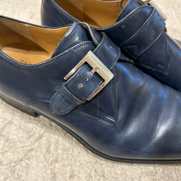 Men's Dark Blue Leather Buckle Shoes - Picture 3 of 6